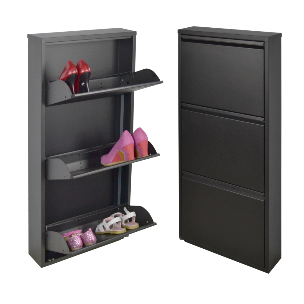 Scarpiera SalvaSpazio Slim a 3 Ante NERA|L'Originale |15x50x104 cm | 6/9 PAIA di scarpe | Nente da montare